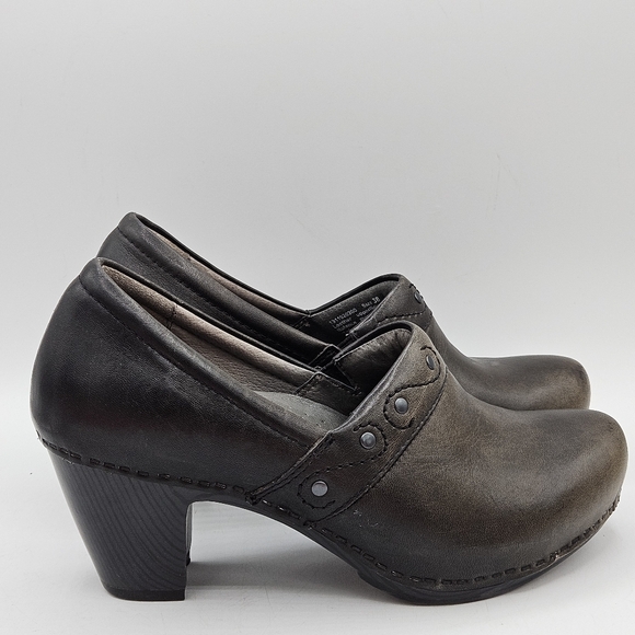 Dansko Riki antique green/ brown leather 2.5" clog loafers 38 US size 7.5 / 8 - Picture 16 of 16